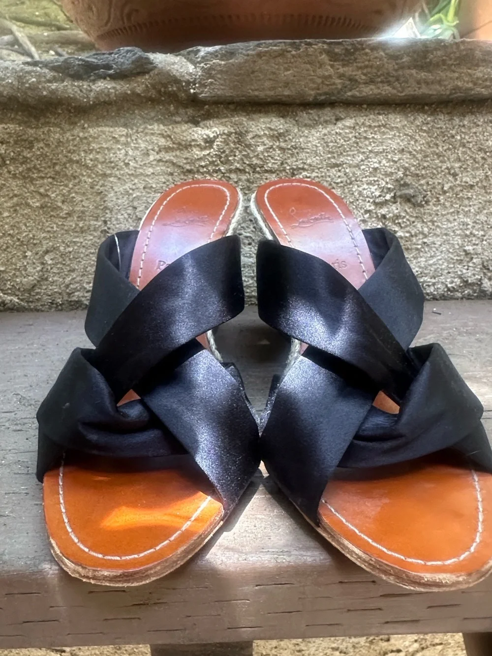 Christian Louboutin Satin Criss Cross Strap Wedge Sandals